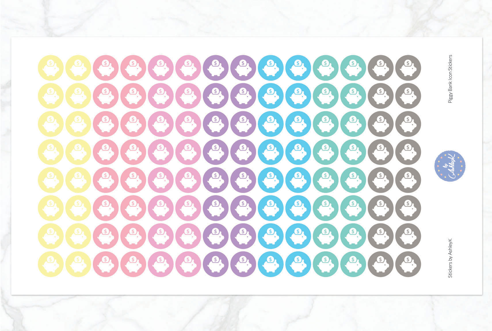Piggy Bank Icon Stickers - Pastel