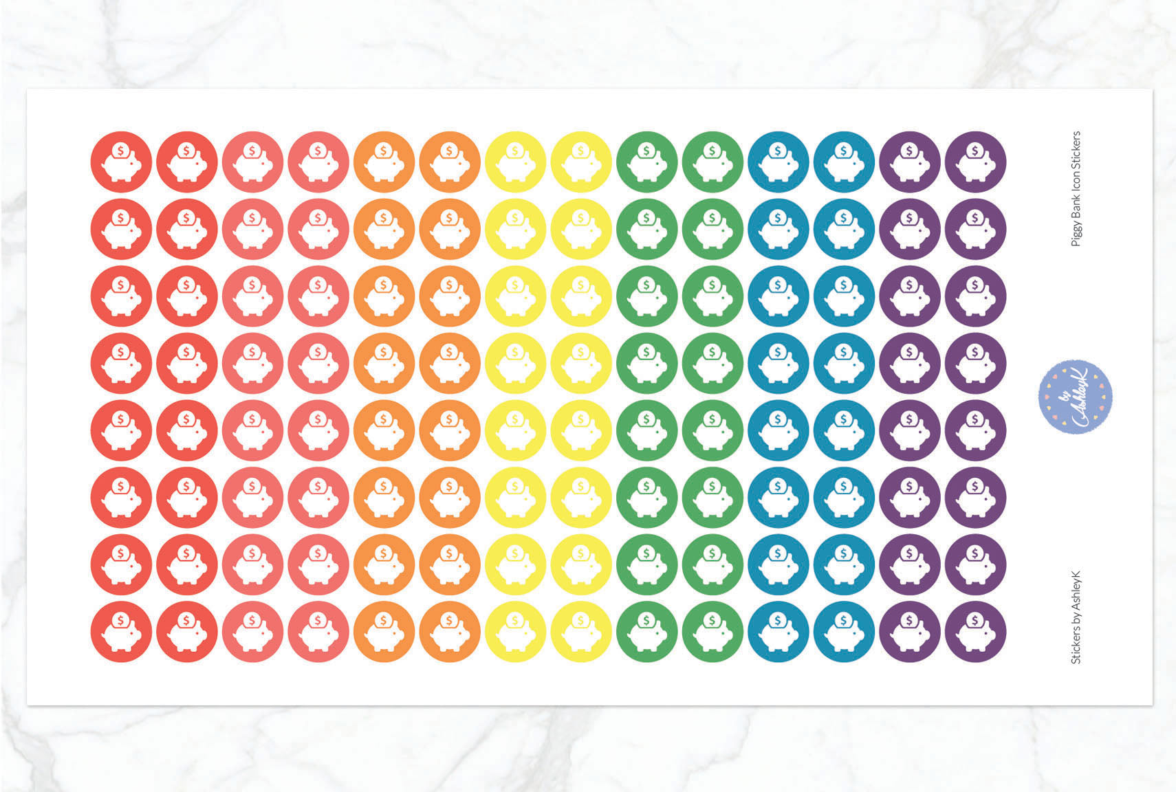 Piggy Bank Icon Stickers - Pastel Rainbow