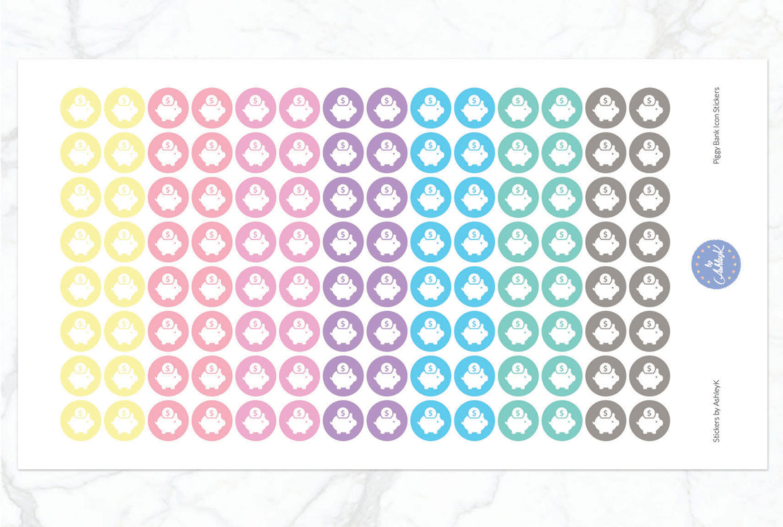 Piggy Bank Icon Stickers - Pastel
