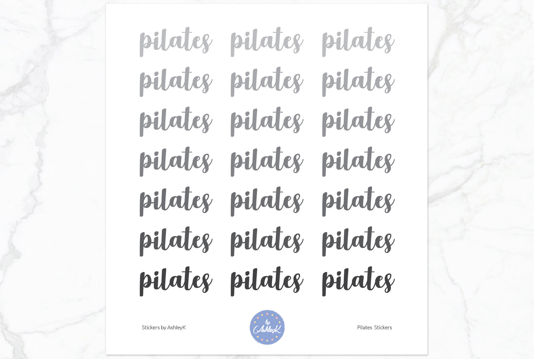 Pilates Lettering Stickers - Monochrome
