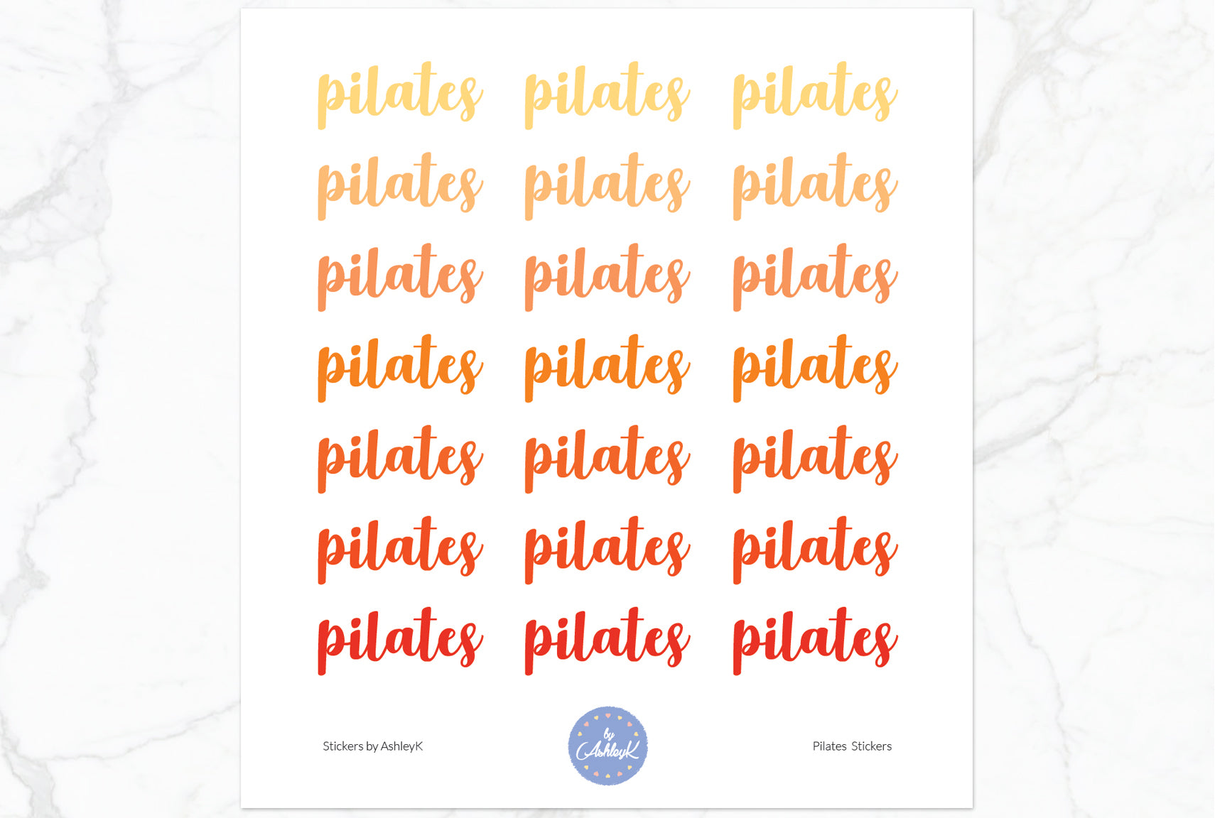 Pilates Lettering Stickers - Orange