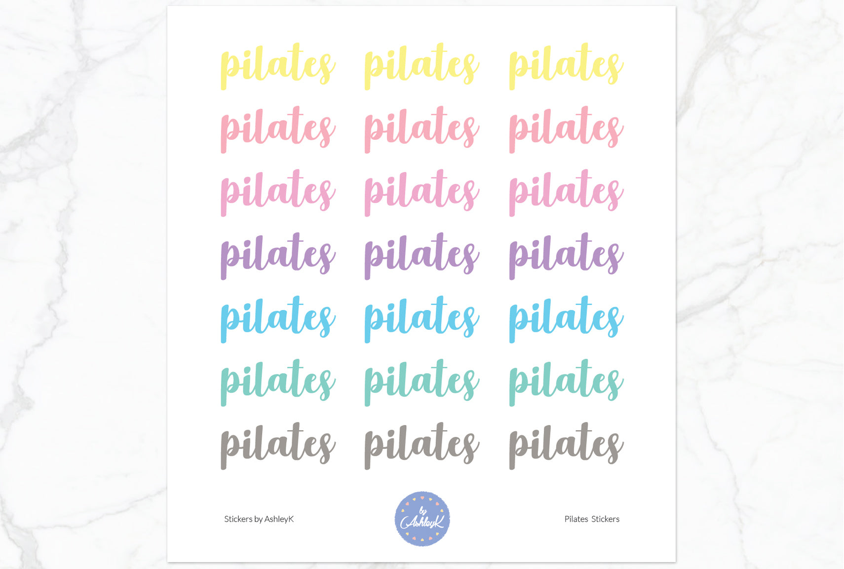 Pilates Lettering Stickers - Pastel