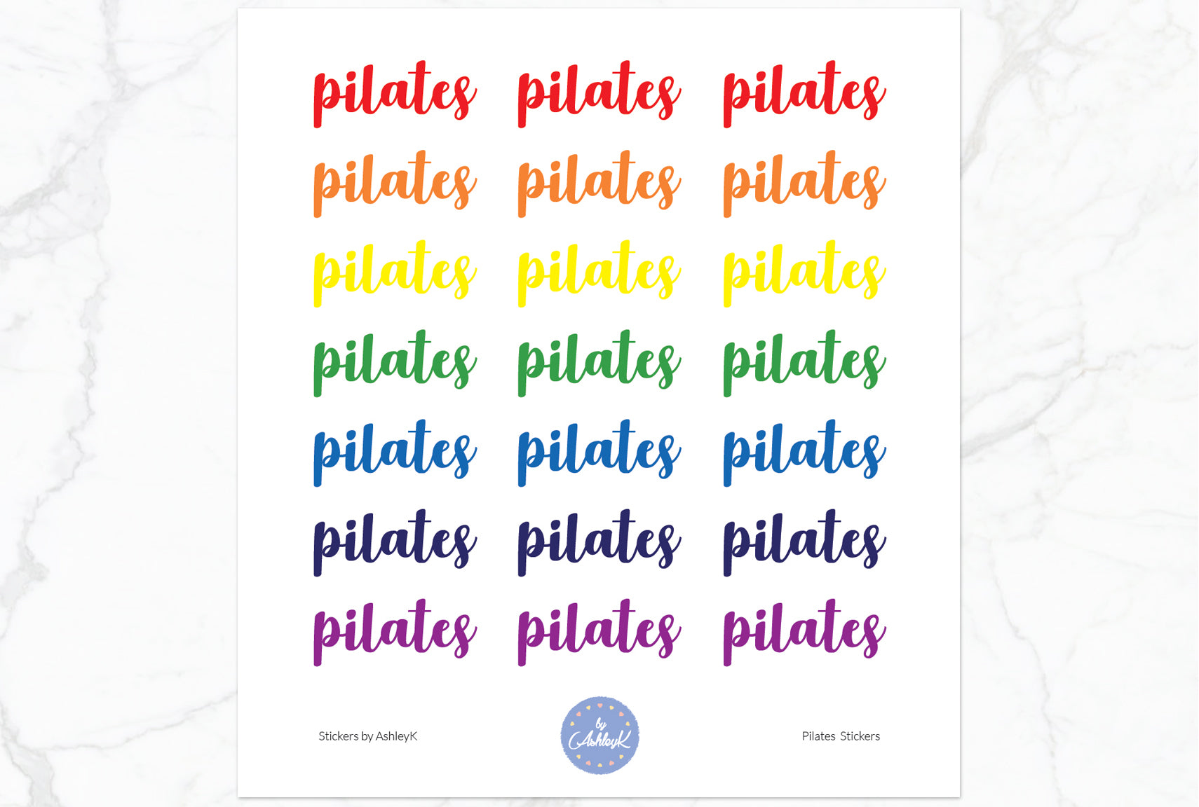 Pilates Lettering Stickers - Rainbow