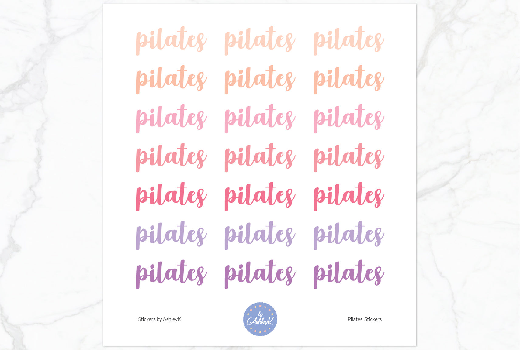 Pilates Lettering Stickers - Raspberry