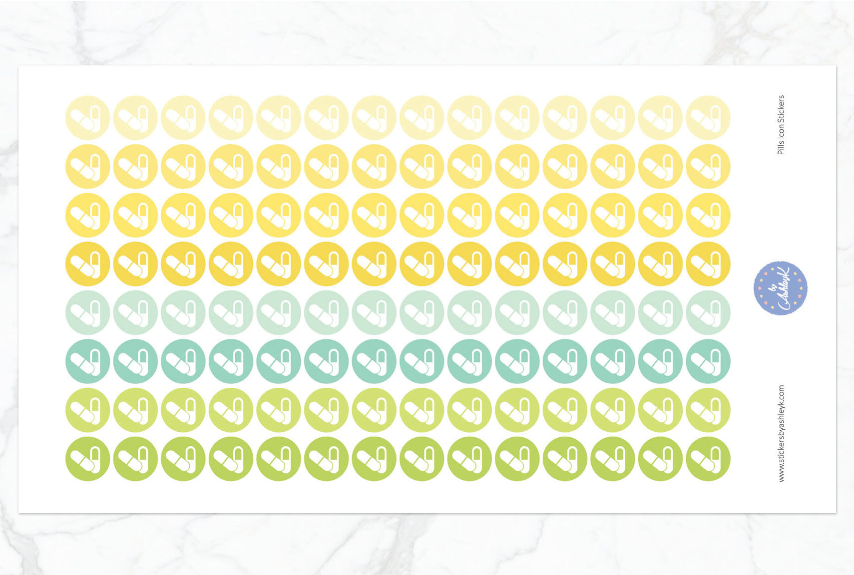 Pills Icon Round Stickers - Lemon&Lime