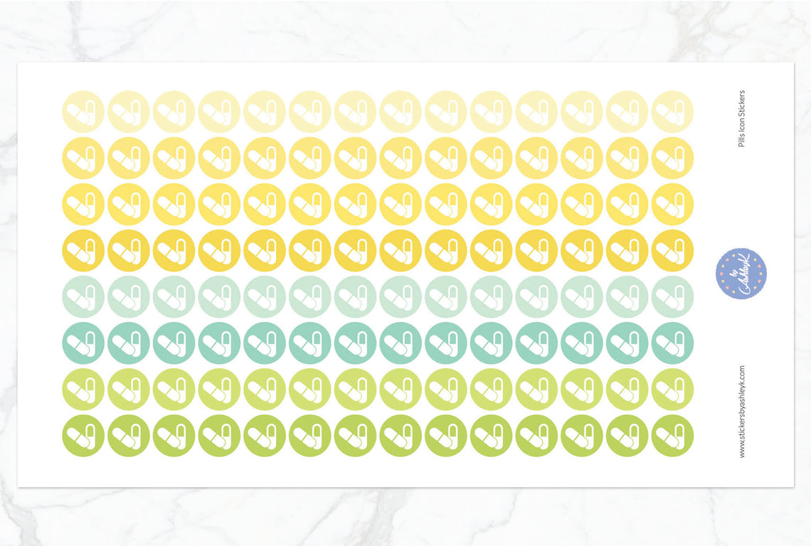 Pills Icon Round Stickers - Lemon&Lime