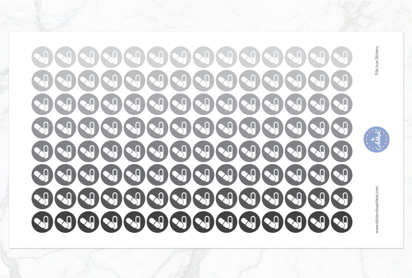 Pills Icon Round Stickers - Monochrome