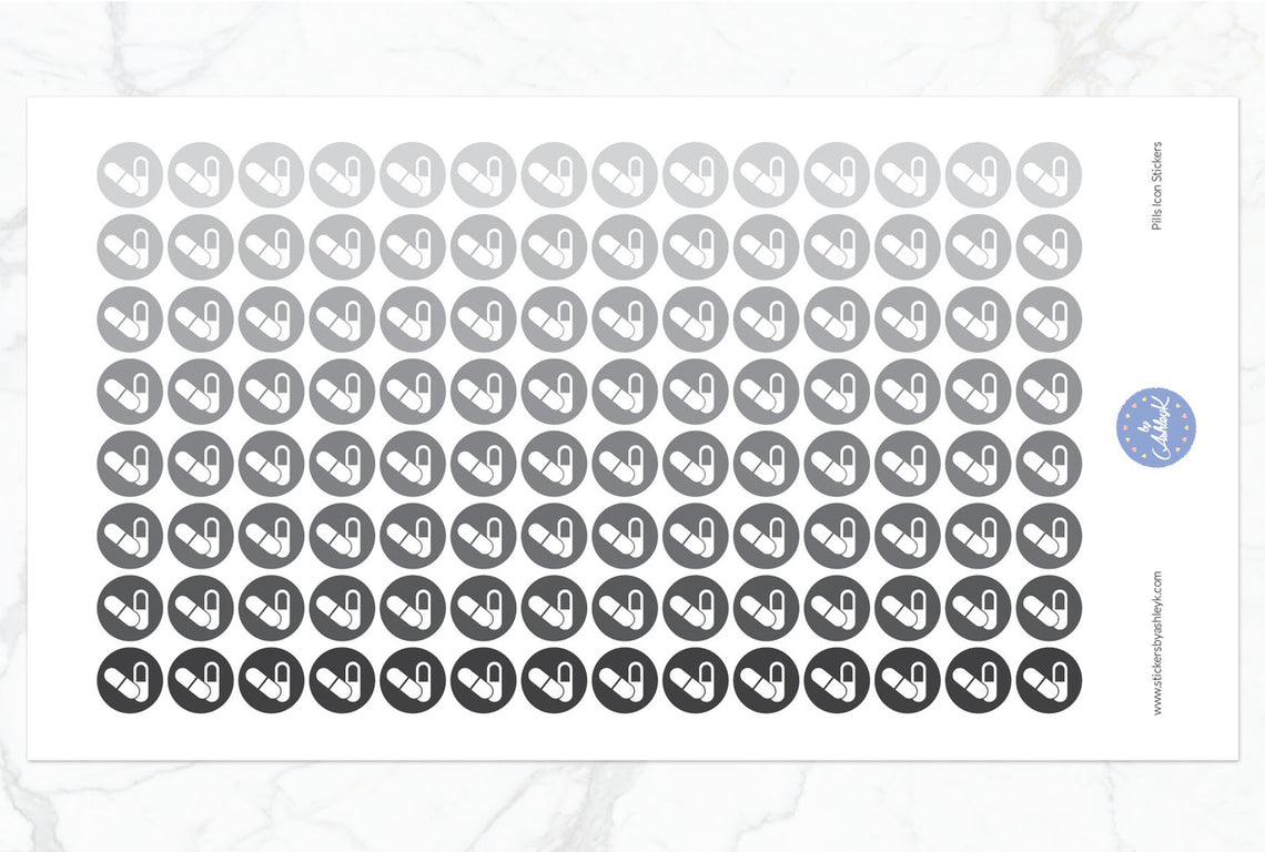 Pills Icon Round Stickers - Monochrome