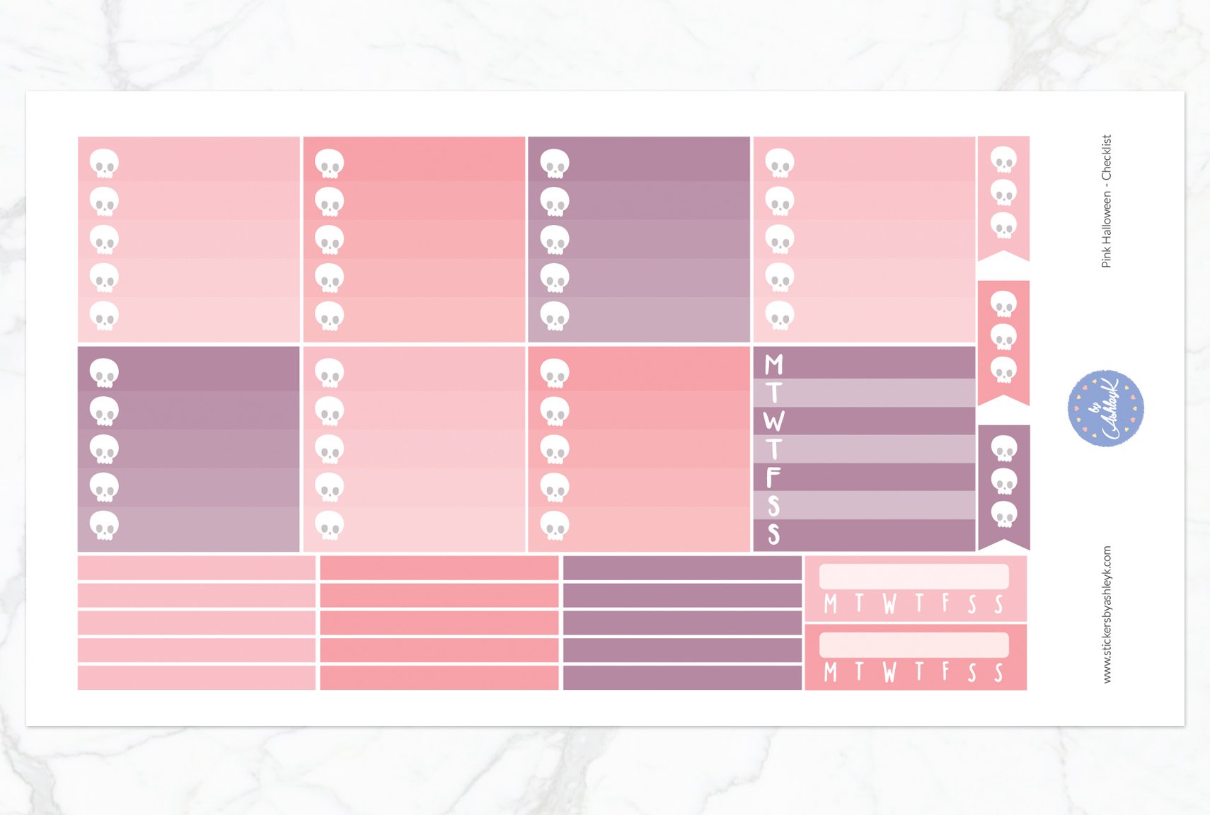 Pink Halloween Weekly Kit  - Ombre Checklist Sheet