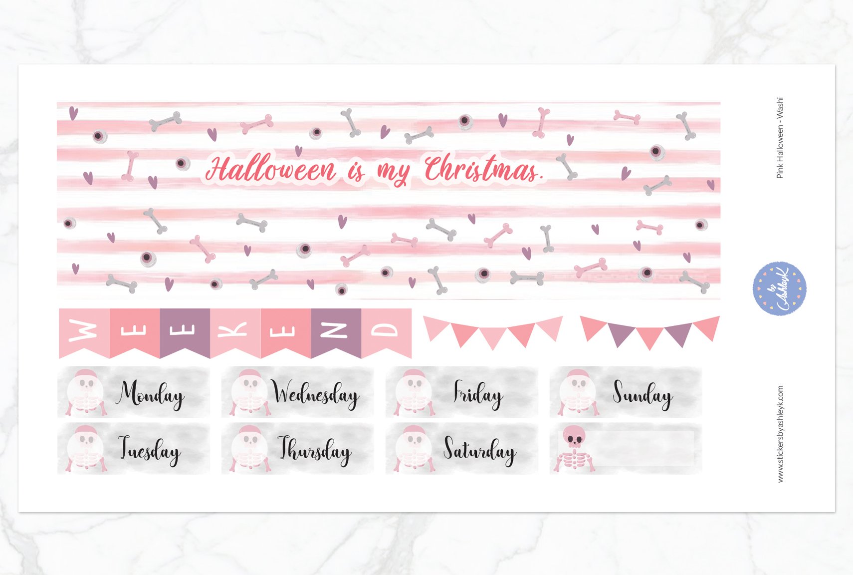 Pink Halloween Weekly Kit  - Washi Sheet
