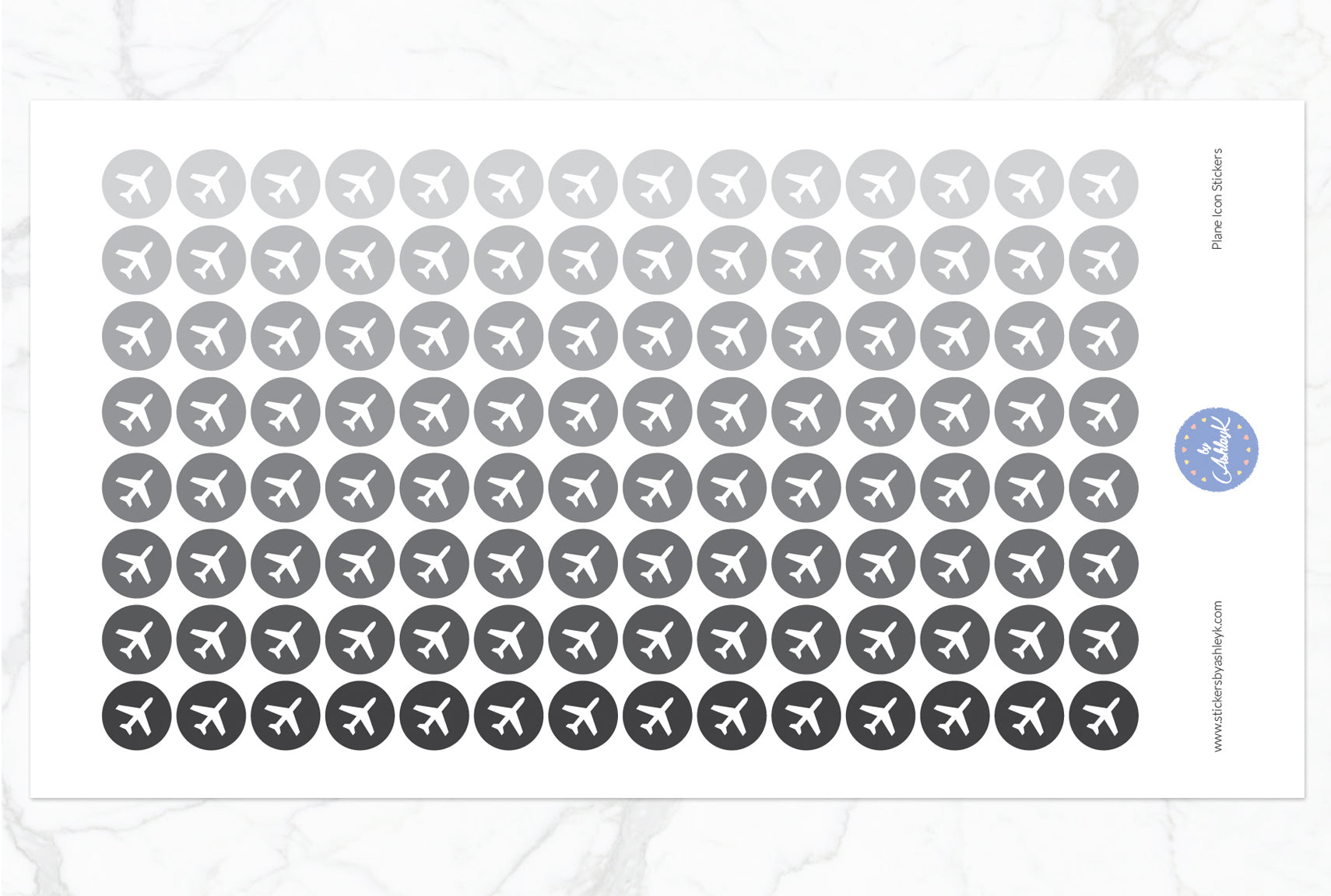 Plane Icon Round Stickers - Monochrome
