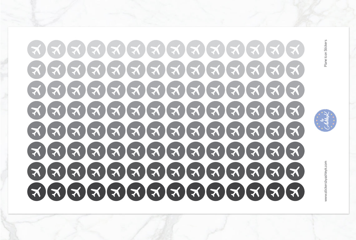 Plane Icon Round Stickers - Monochrome