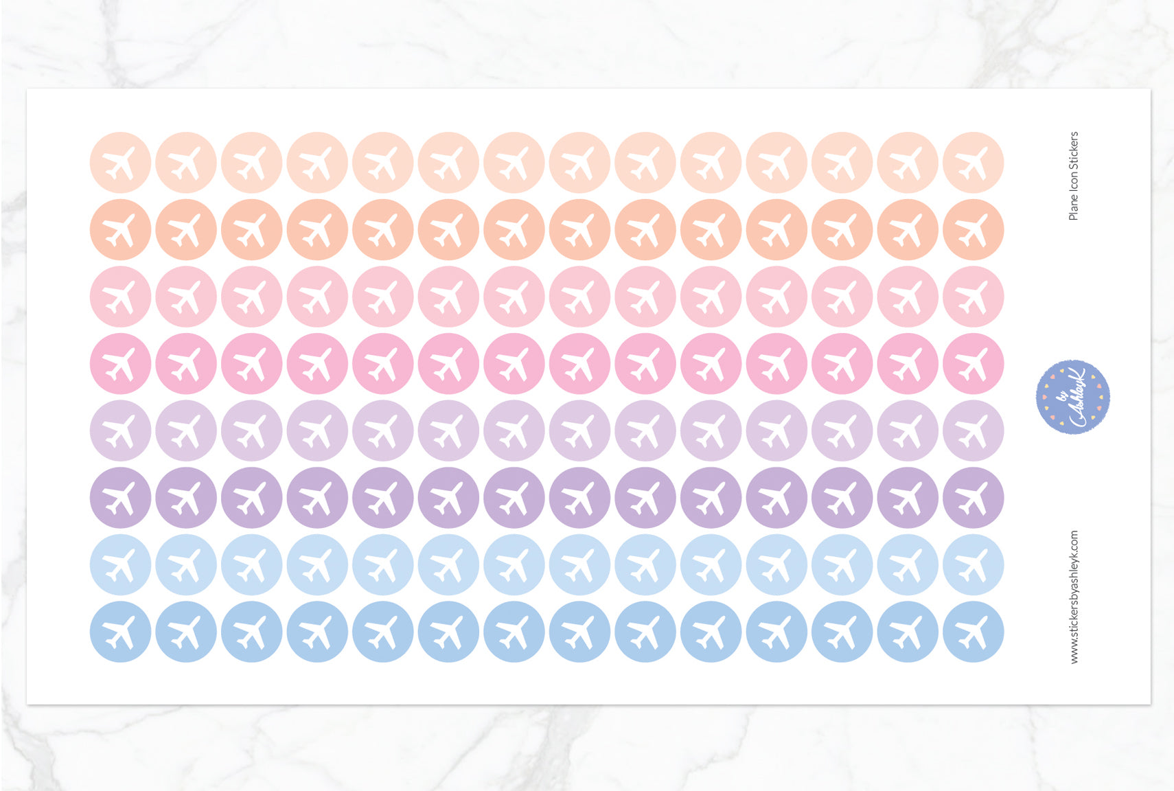 Plane Icon Round Stickers - Pastel Sunset