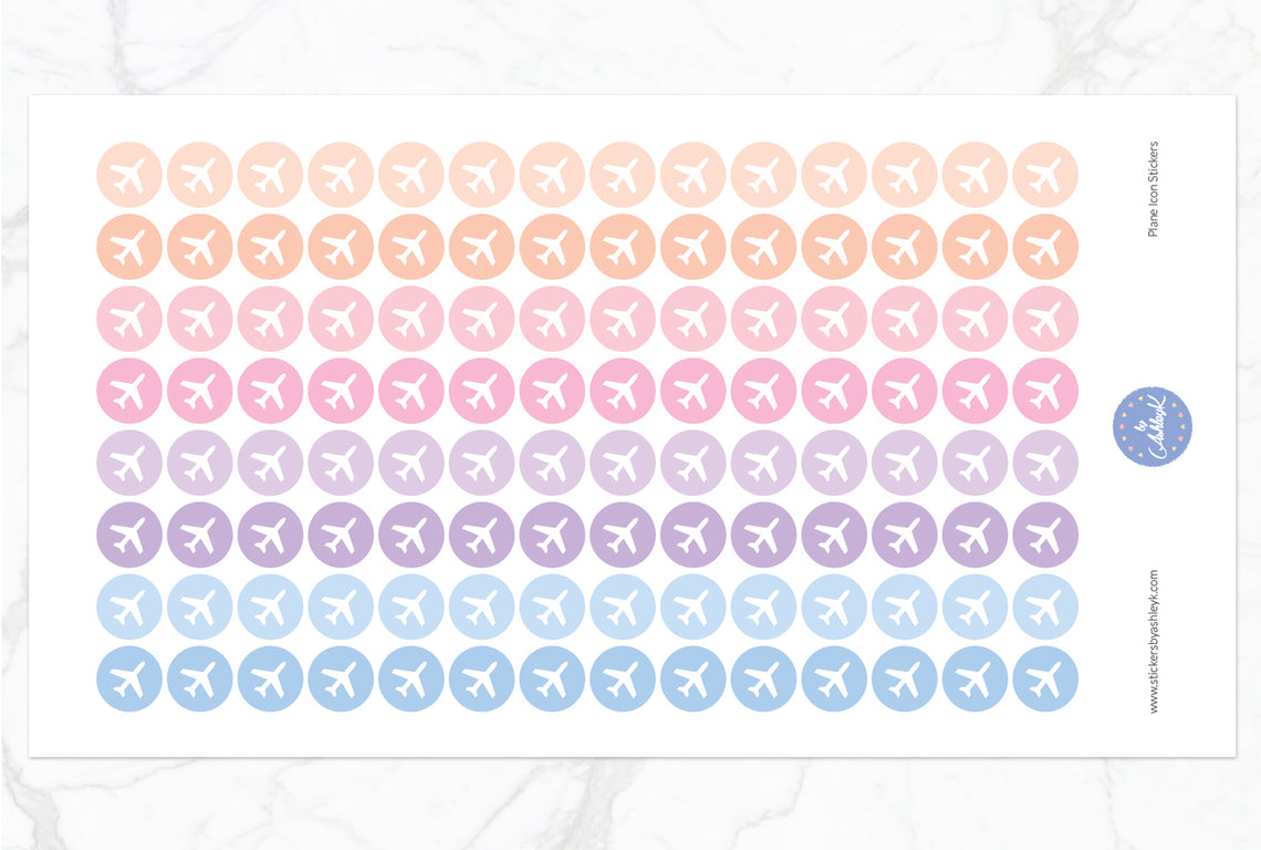 Plane Icon Round Stickers - Pastel Sunset