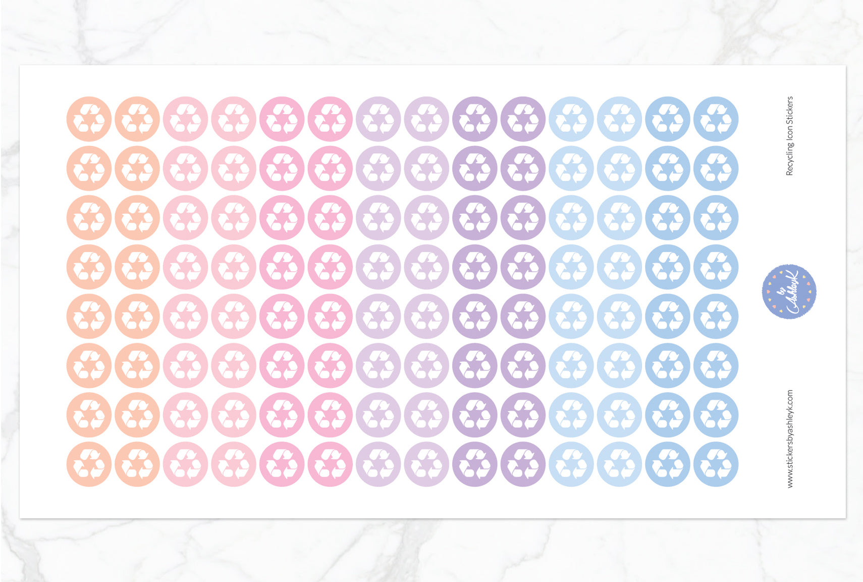 Recycling Icon Round Stickers - Pastel Sunset