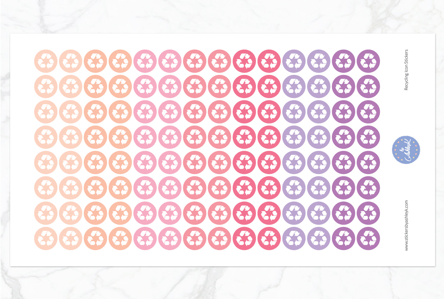 Recycling Icon Round Stickers - Raspberry