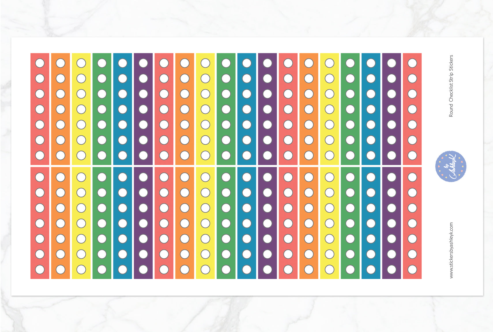 Round Checklist Thin Strip Stickers - Pastel Rainbow