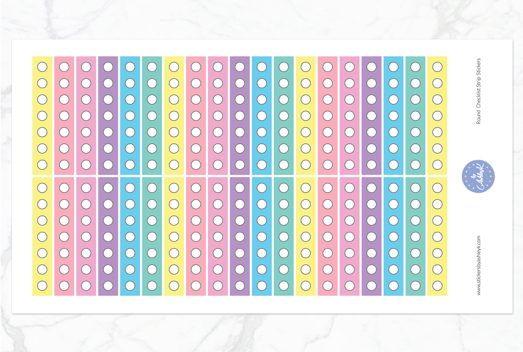 Round Checklist Thin Strip Stickers - Pastel