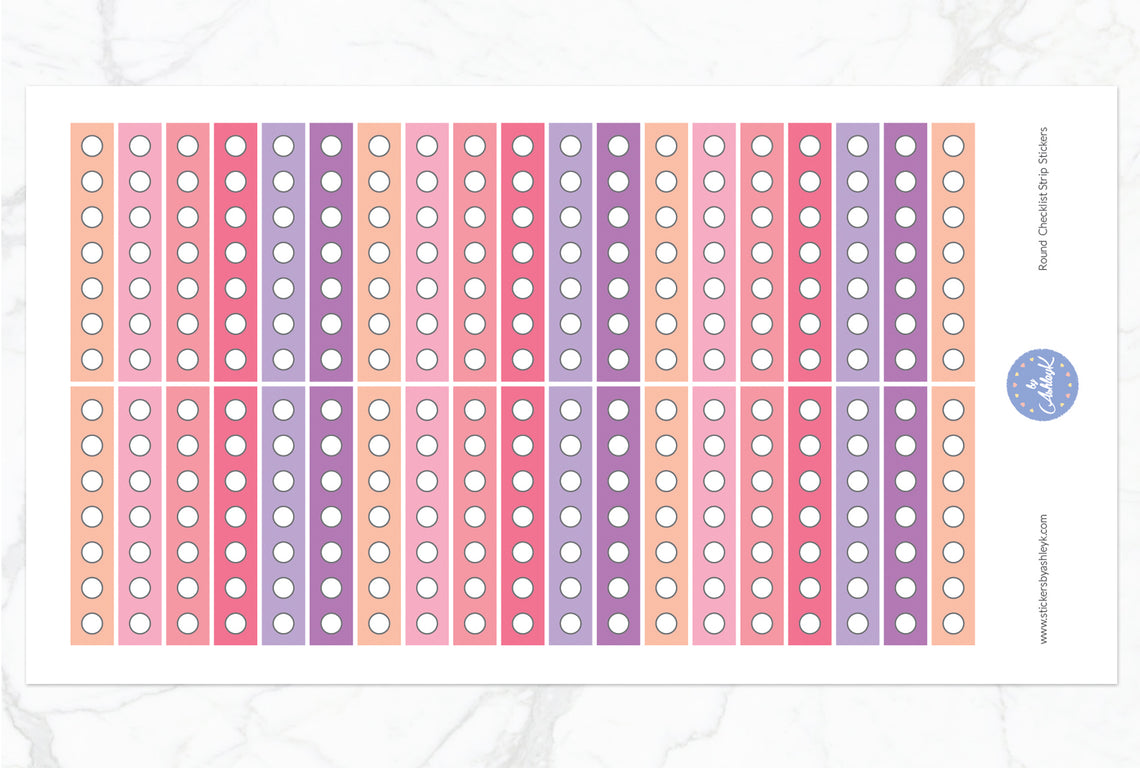 Round Checklist Thin Strip Stickers - Raspberry