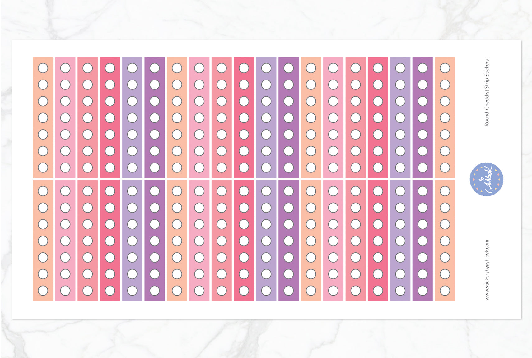 Round Checklist Thin Strip Stickers - Raspberry