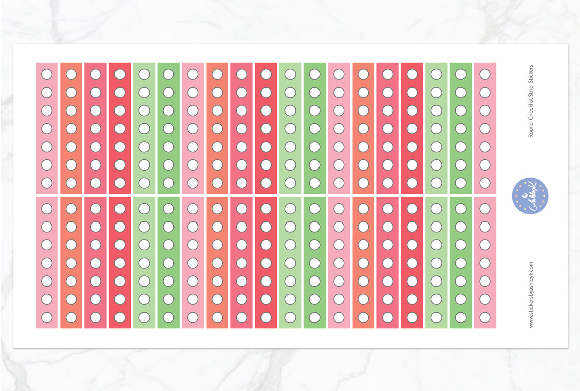 Round Checklist Thin Strip Stickers - Strawberry
