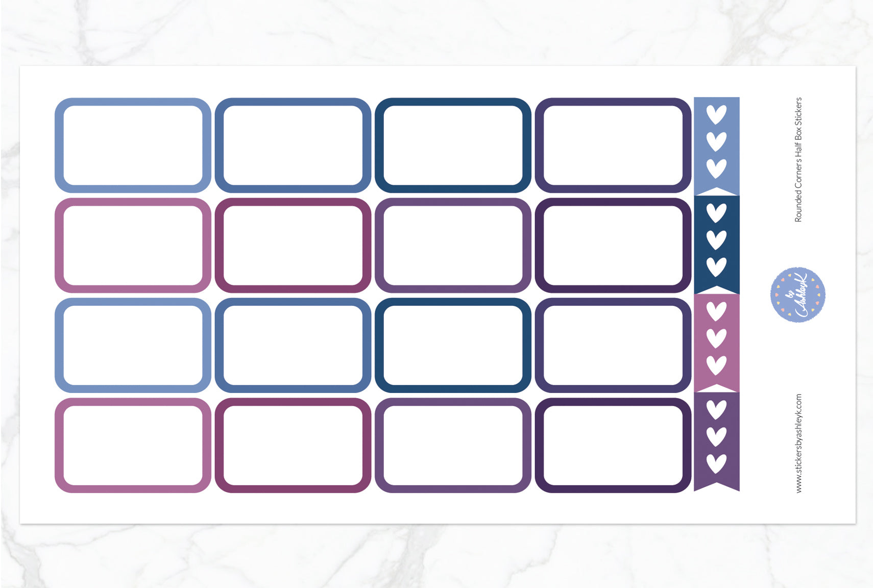 Rounded Corner Half Box Stickers - Blueberry