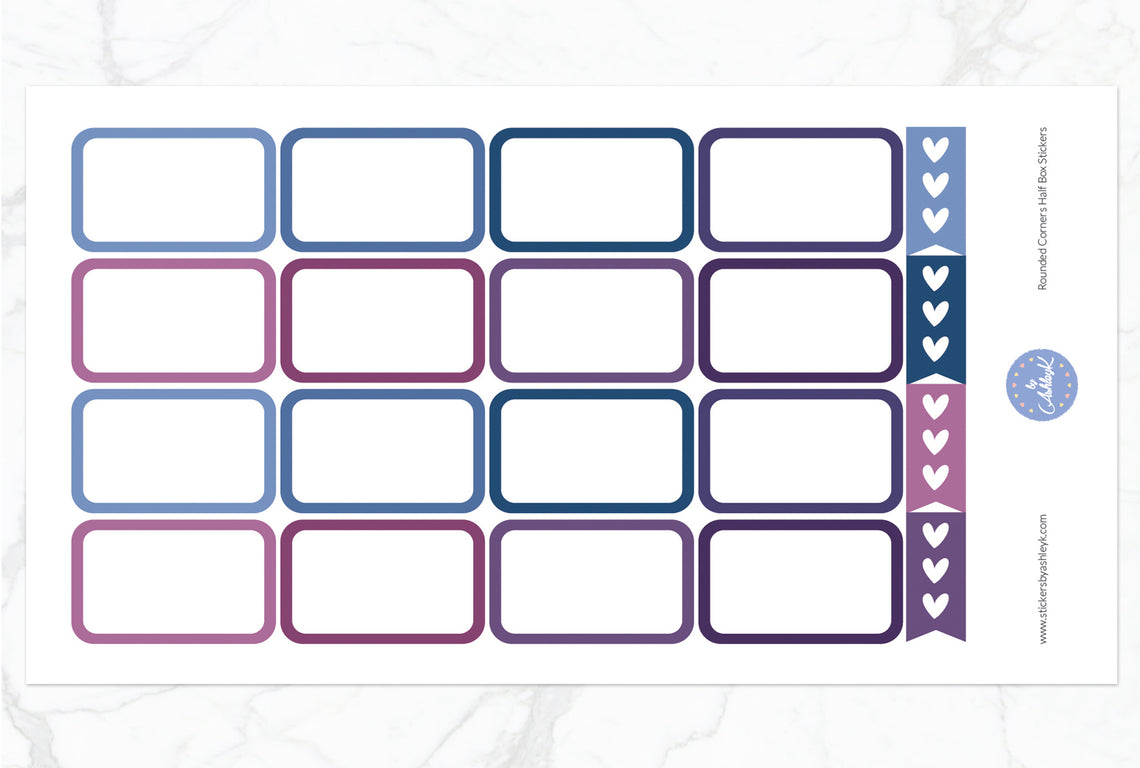 Rounded Corner Half Box Stickers - Blueberry
