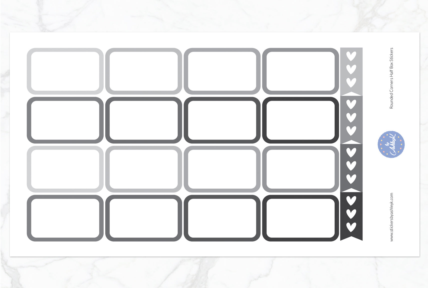 Rounded Corner Half Box Stickers - Monochrome