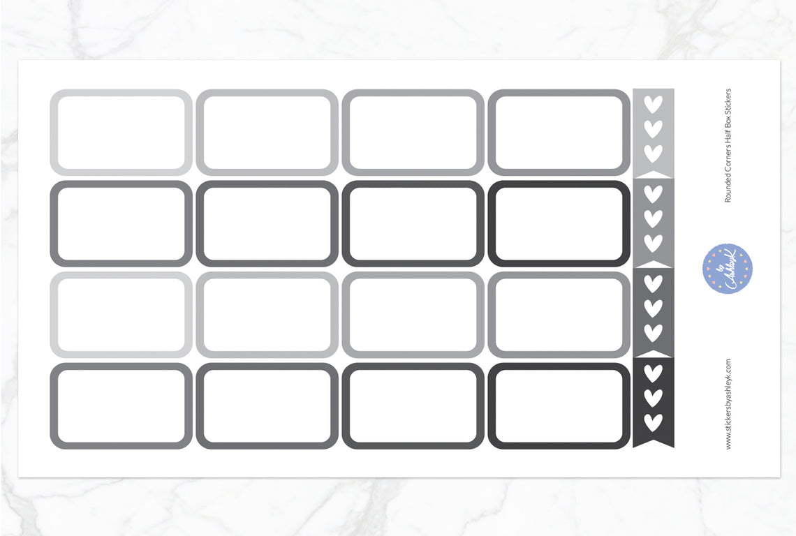 Rounded Corner Half Box Stickers - Monochrome
