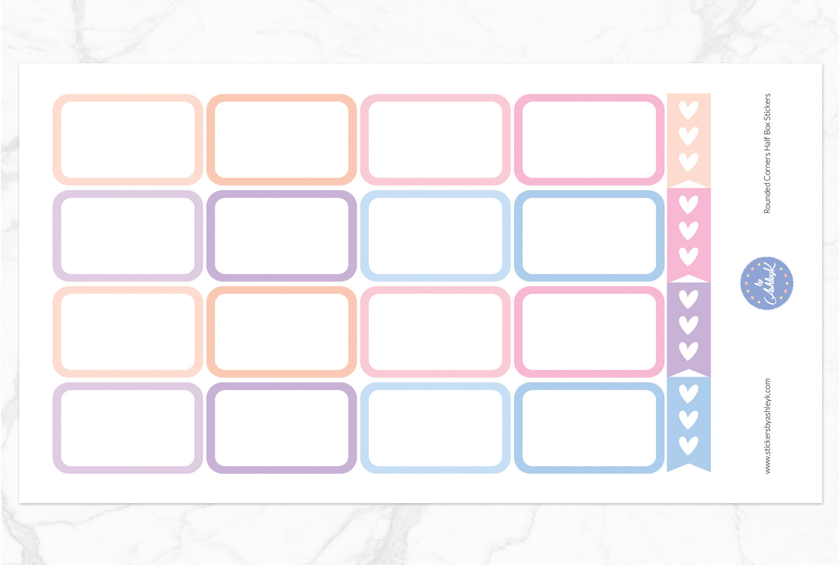 Rounded Corner Half Box Stickers - Pastel Sunset