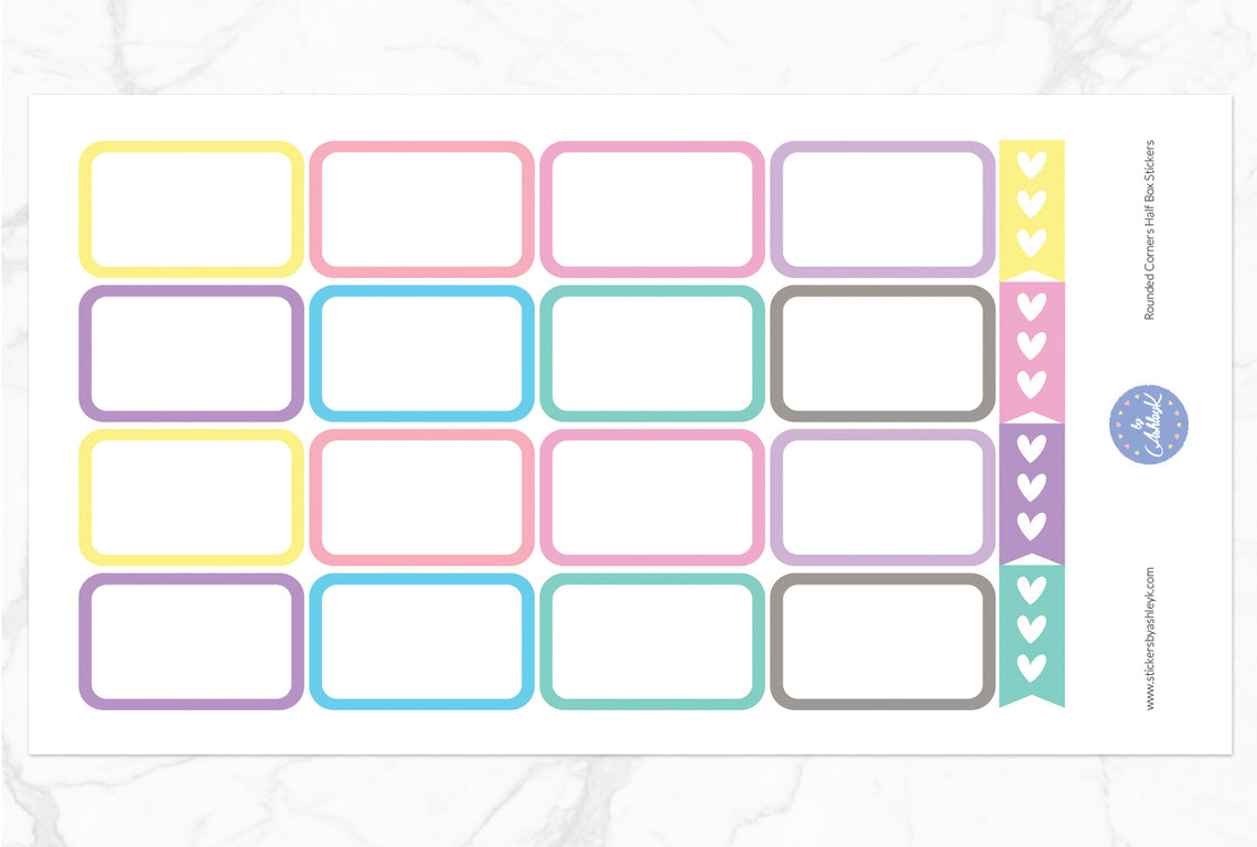Rounded Corner Half Box Stickers - Pastel