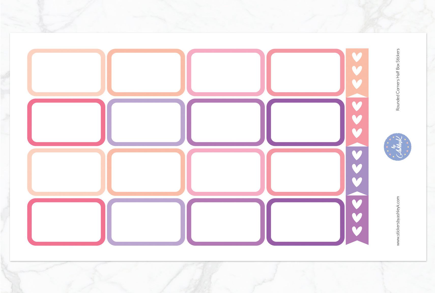 Rounded Corner Half Box Stickers - Raspberry