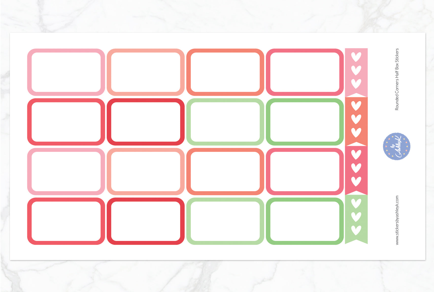 Rounded Corner Half Box Stickers - Strawberry