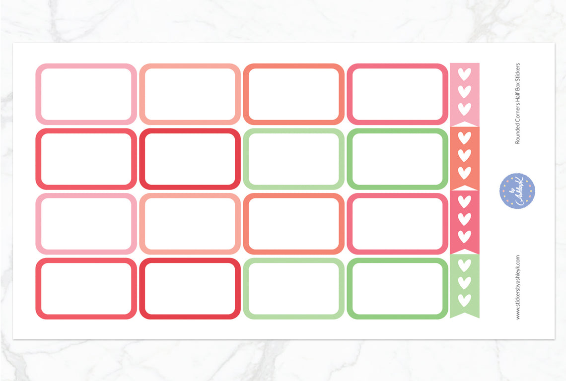 Rounded Corner Half Box Stickers - Strawberry