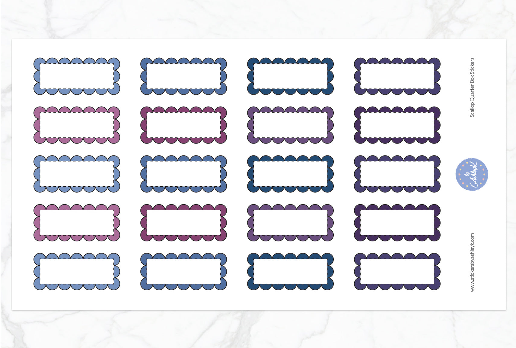 Scallop Quarter Box Stickers - Blueberry