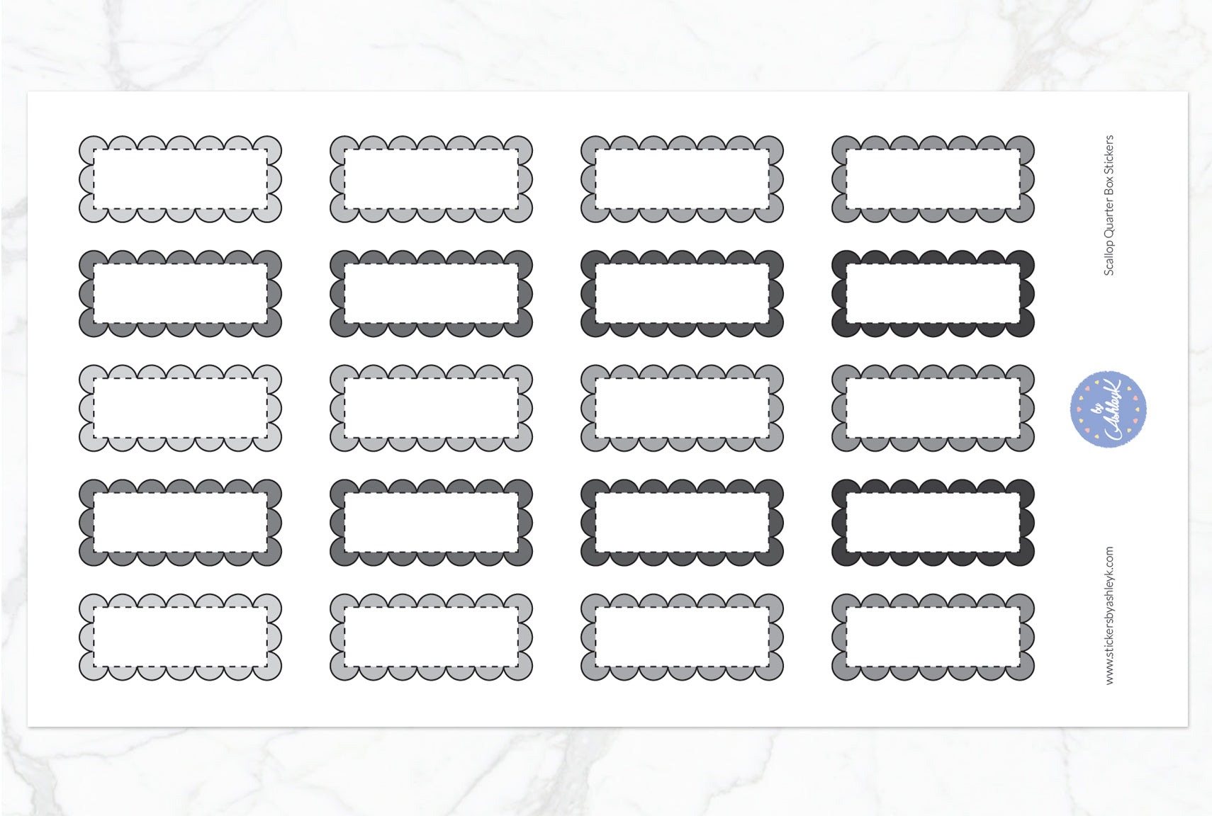 Scallop Quarter Box Stickers - Monochrome