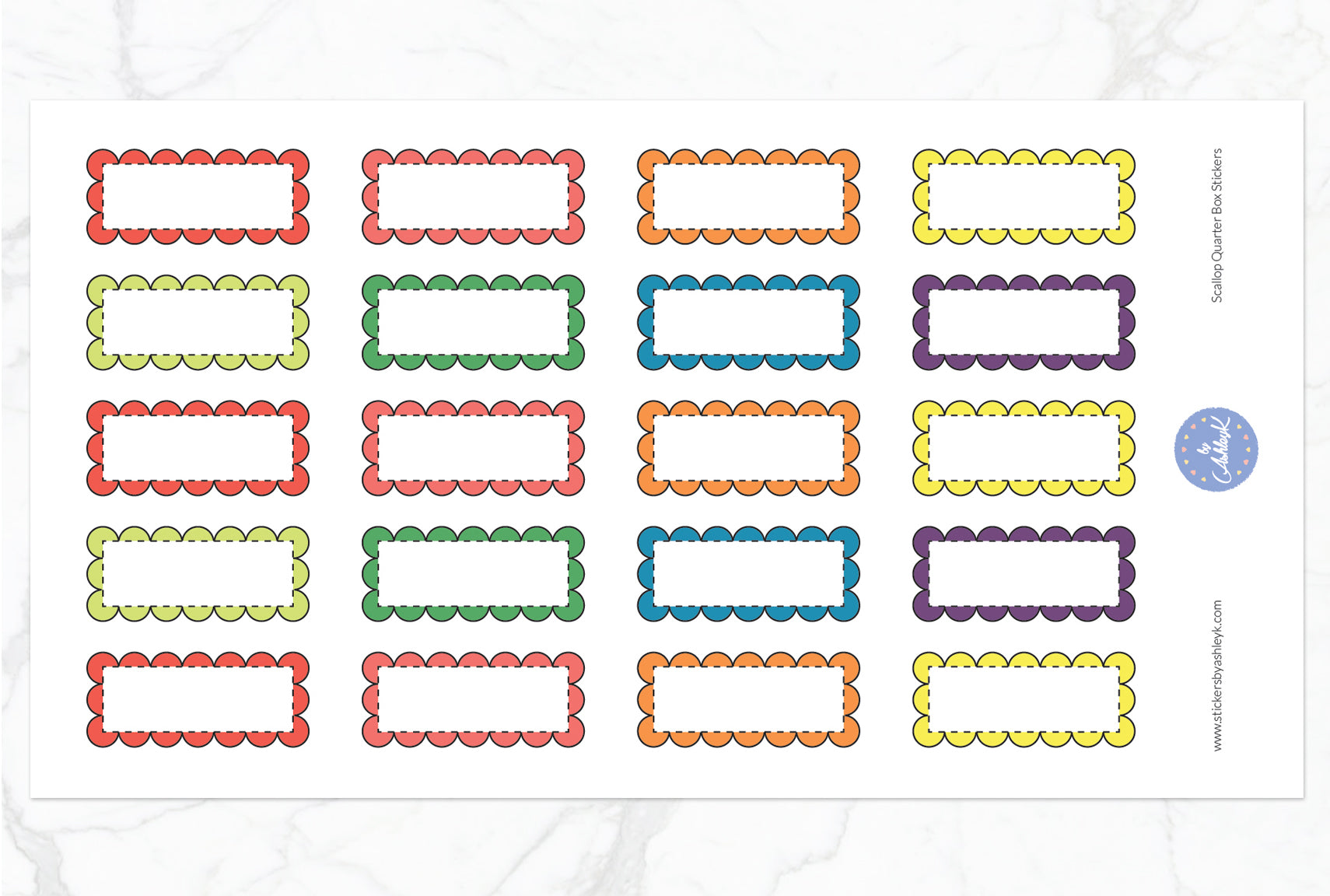 Scallop Quarter Box Stickers - Pastel Rainbow