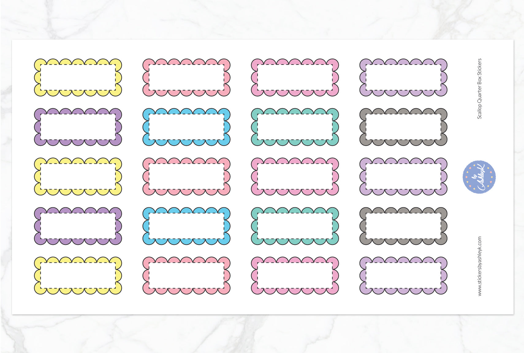 Scallop Quarter Box Stickers - Pastel