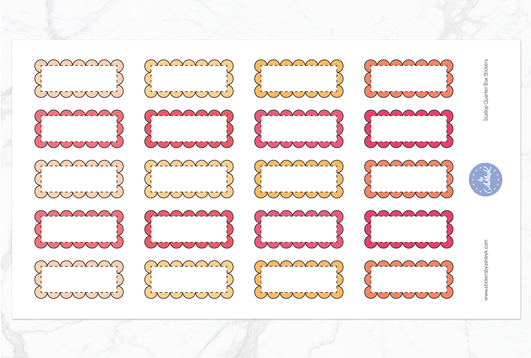 Scallop Quarter Box Stickers - Peach