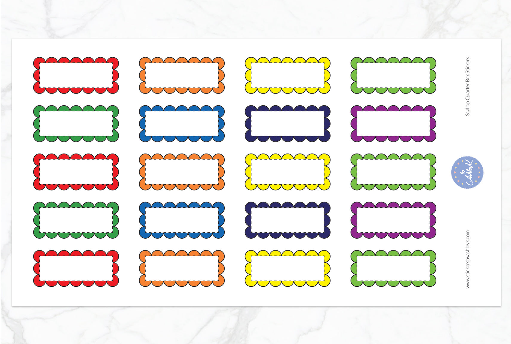 Scallop Quarter Box Stickers - Rainbow