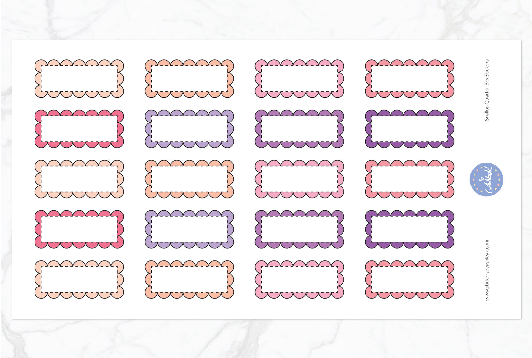 Scallop Quarter Box Stickers - Raspberry