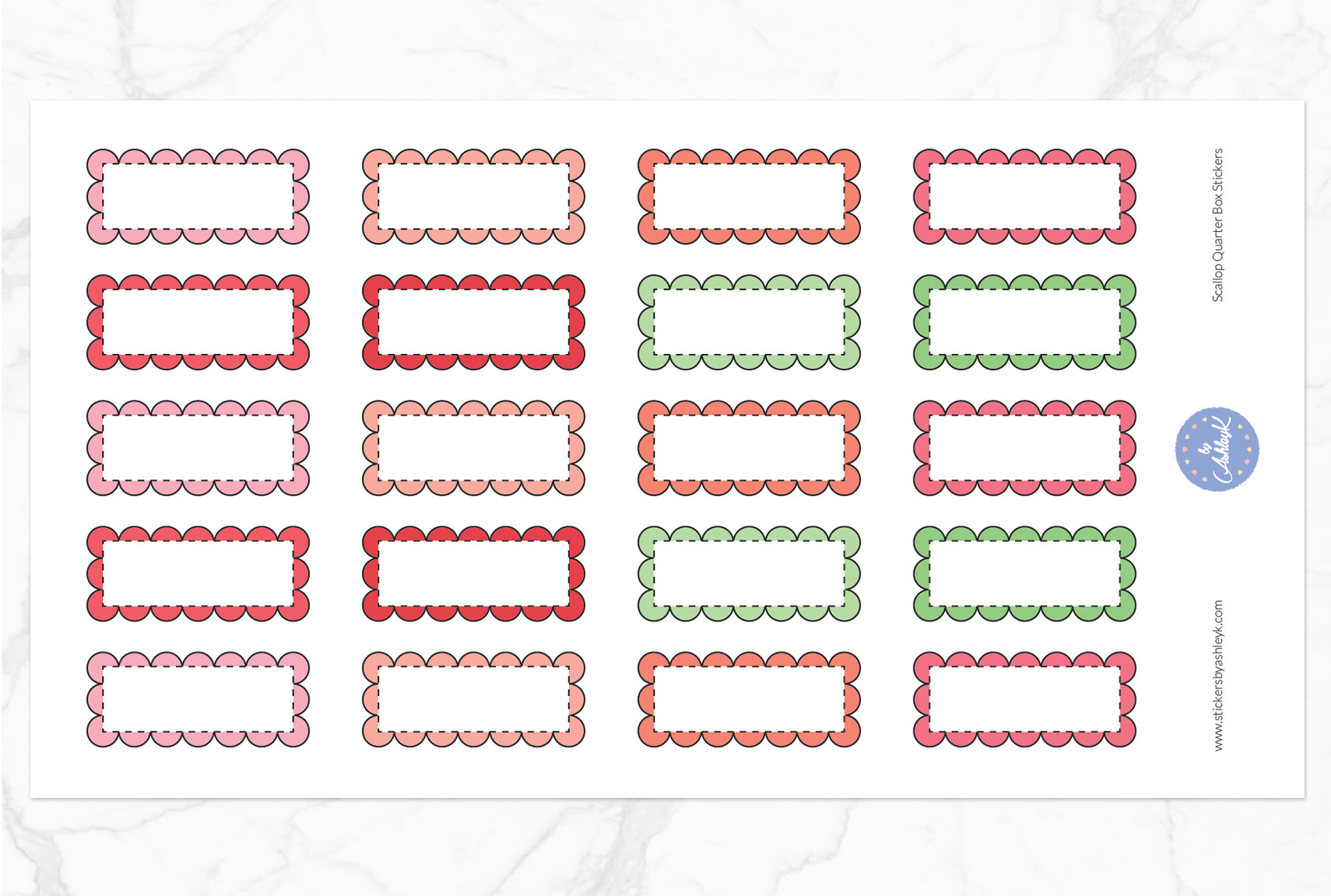 Scallop Quarter Box Stickers - Strawberry