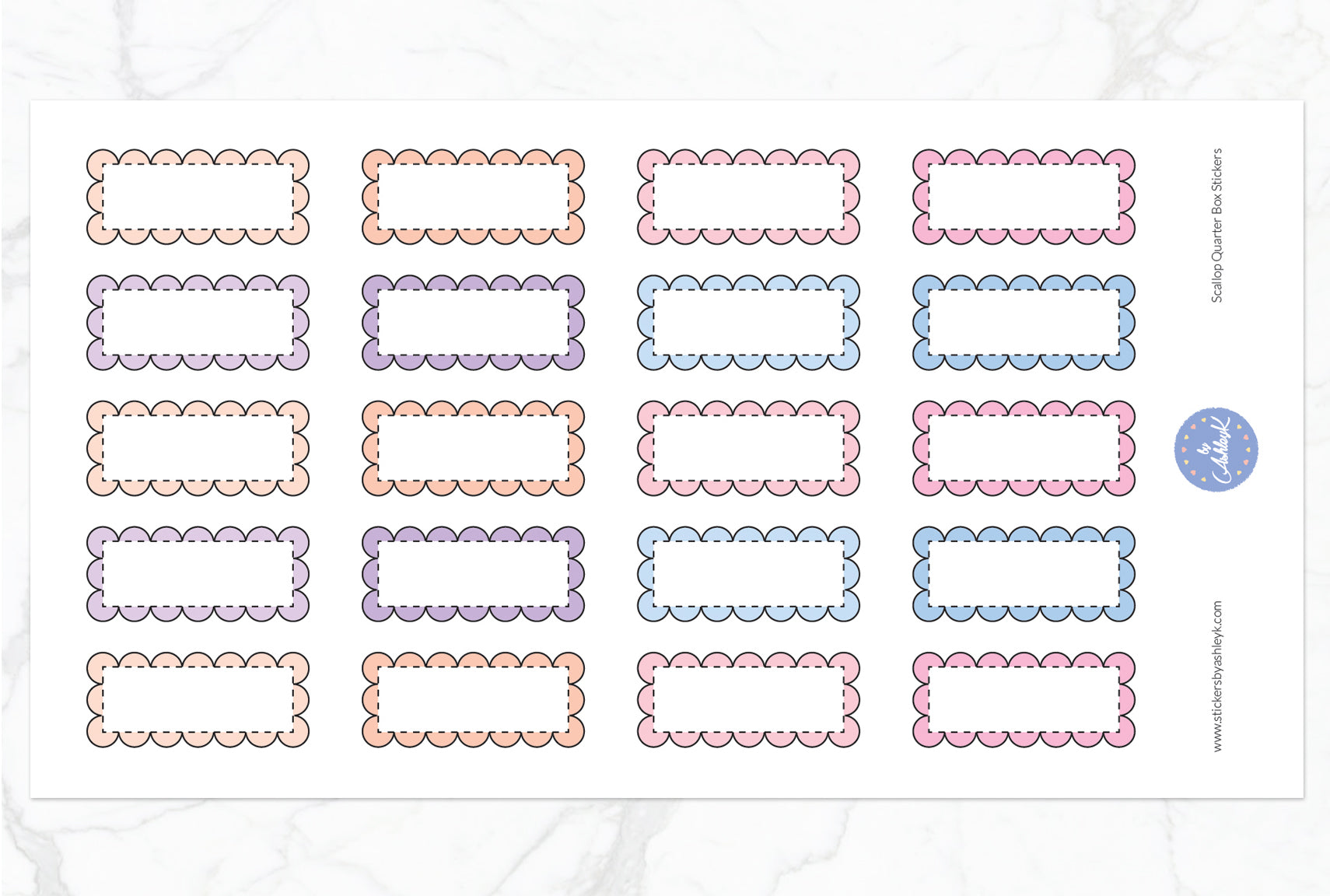 Scallop Quarter Box Stickers - Pastel Sunset