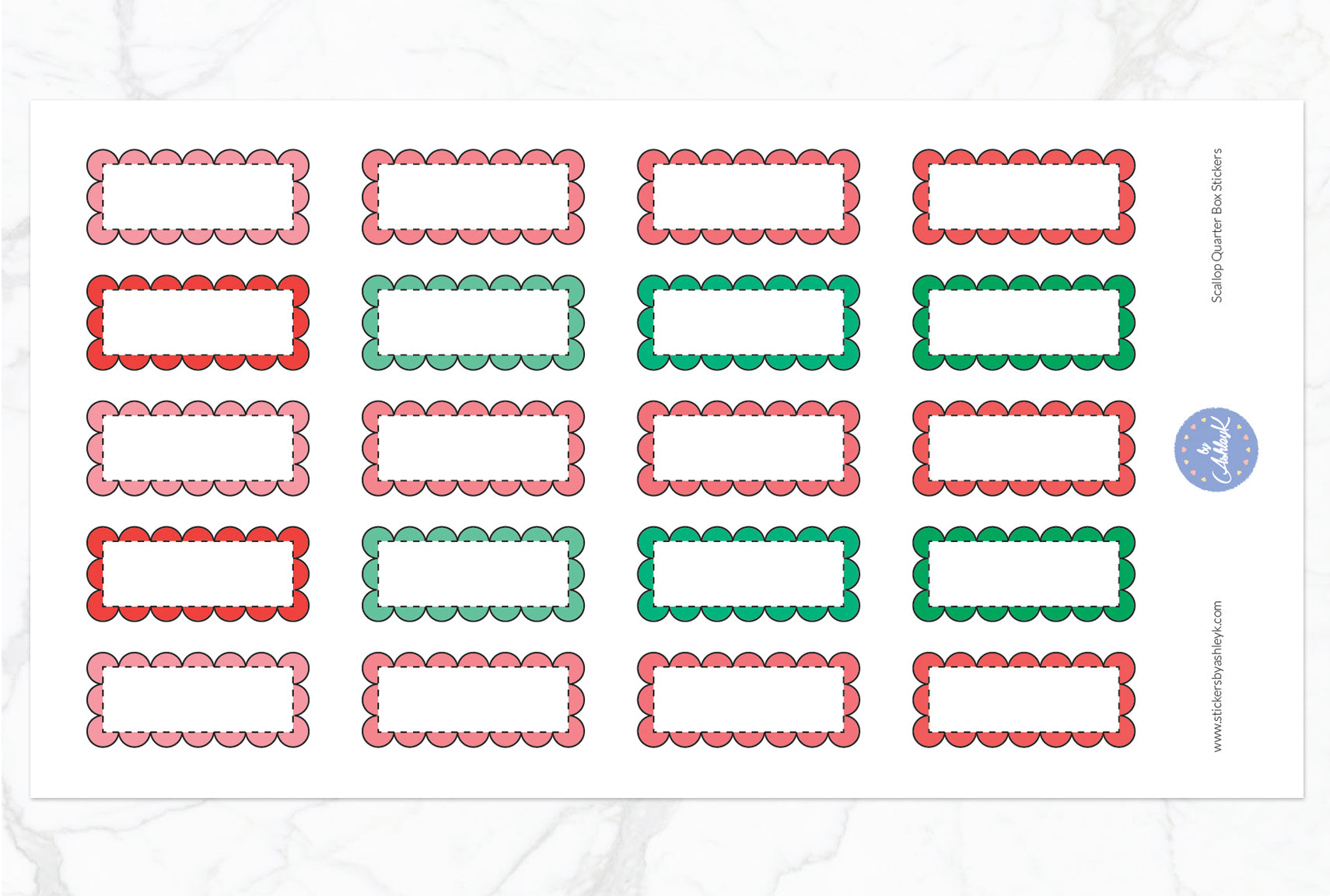 Scallop Quarter Box Stickers - Watermelon