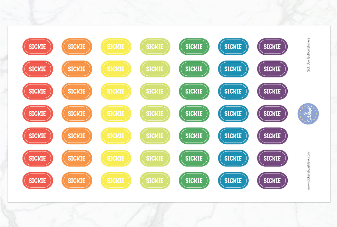 Sick Day Button Stickers - Pastel Rainbow