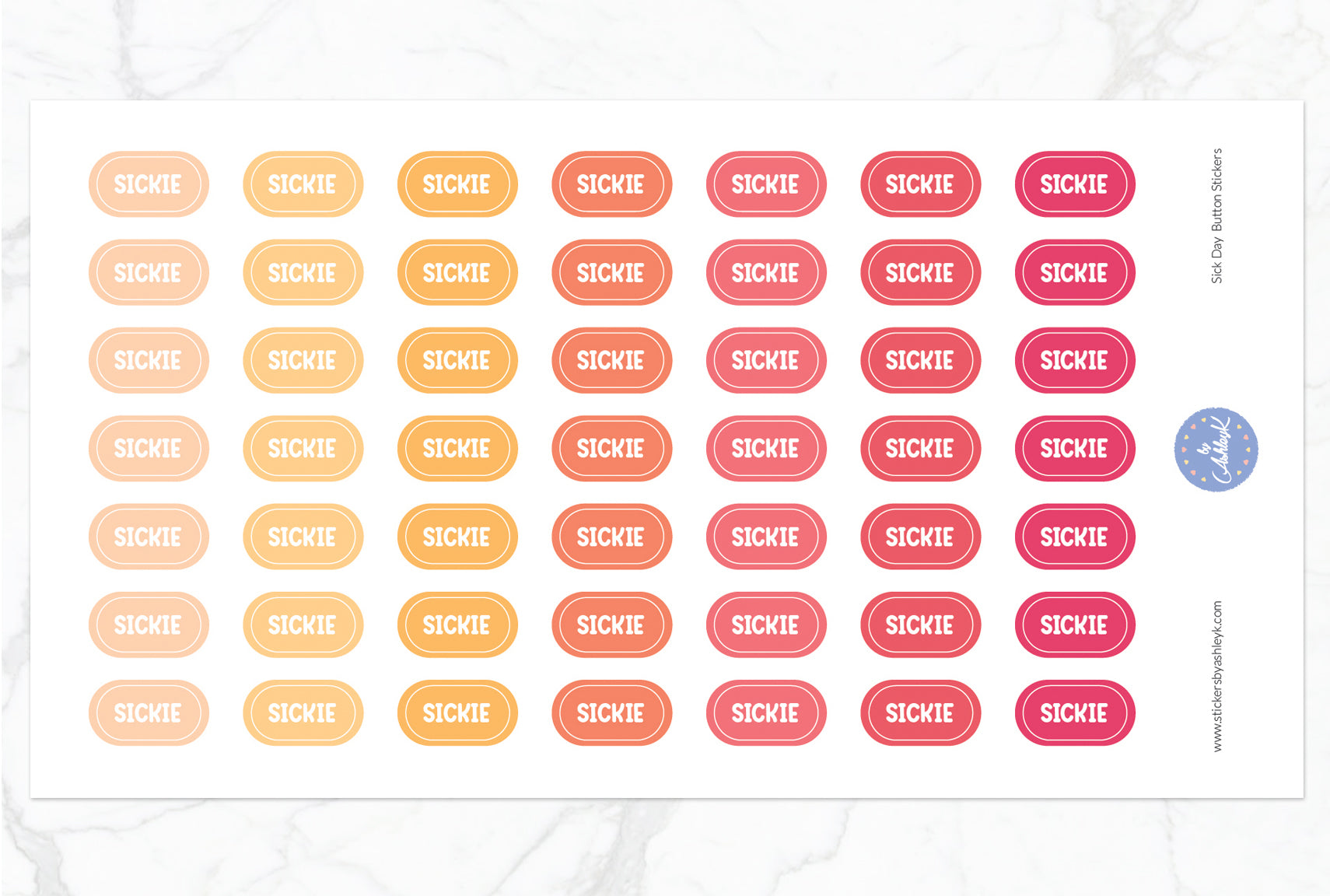 Sick Day Button Stickers - Peach