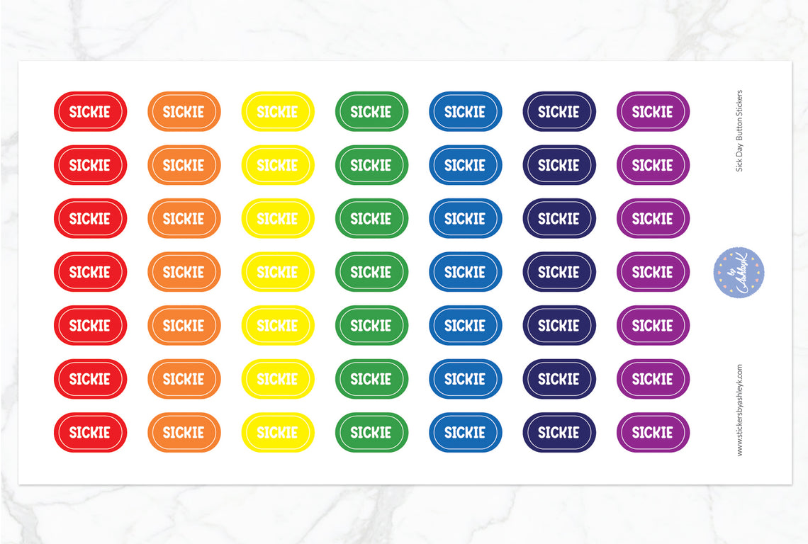 Sick Day Button Stickers - Rainbow