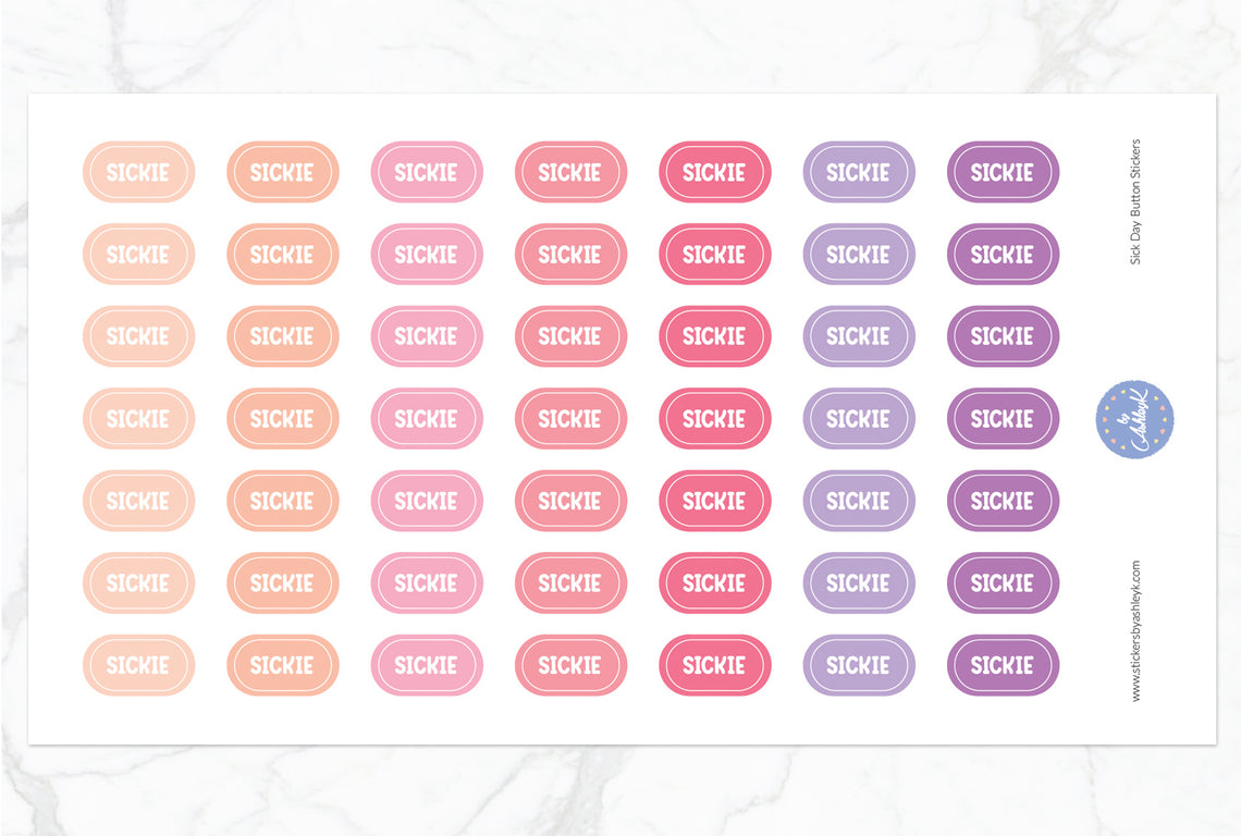 Sick Day Button Stickers - Raspberry