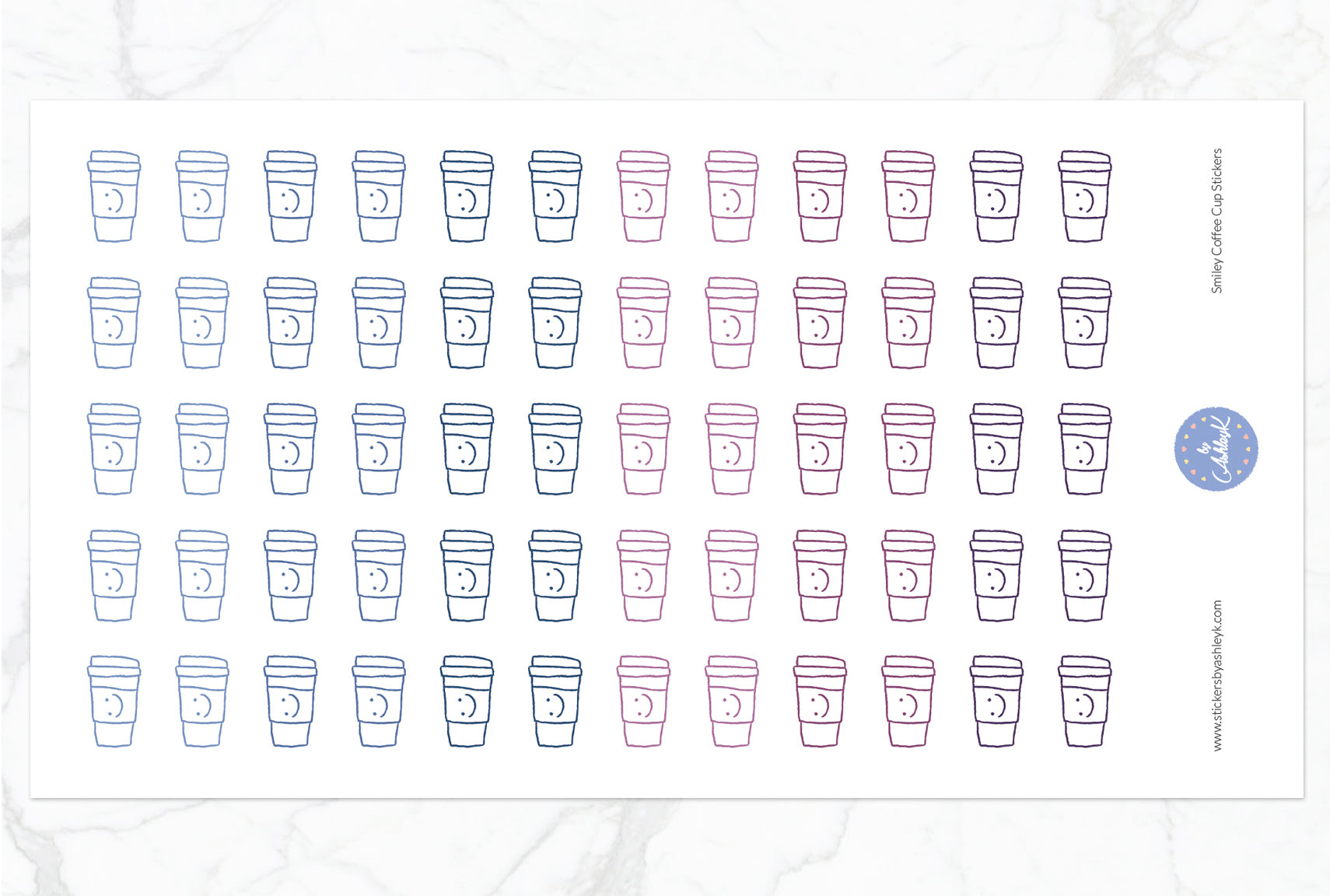 Smiley Coffee Cup Stickers - Blueberry