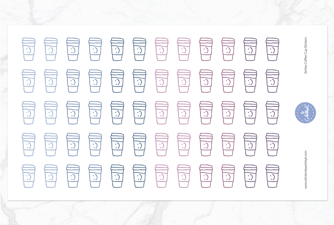 Smiley Coffee Cup Stickers - Blueberry